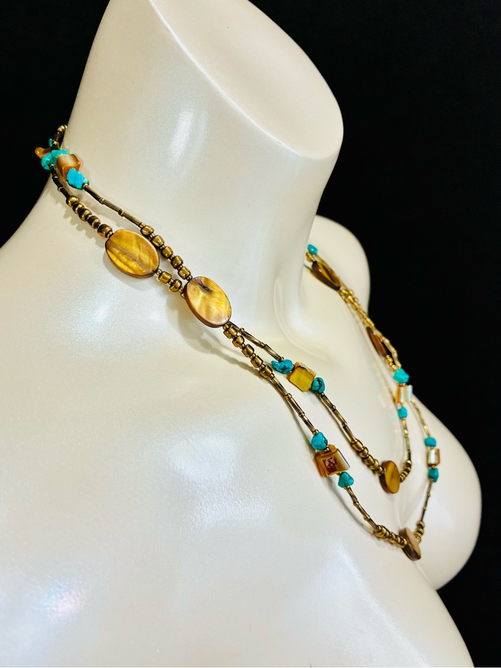 Source Unknown Turquoise and Tiger Eye Long Beaded Necklace - Picture 8 of 14